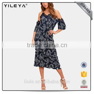 New Design Women Dresses Floral Print Lace Top Maxi Hippie Bohemian Dress thumbnail-1