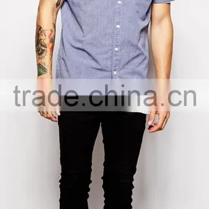 2015 Breathable Cotton Cool Cotton Shirt With Contrast Pocket Short Sleeves Embroidered Men Short Sleeve Shirts thumbnail-4