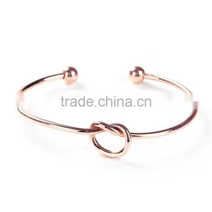 Copper Open Cuff Bangles Bracelets Rose Gold Love Knot thumbnail-1