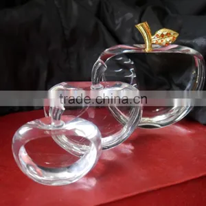 High Quality Faceted Clear Crystal Apple With Metal Leaf Crafts thumbnail-1