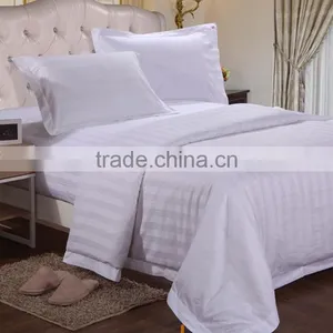 100% Cotton Duvet Cover Sets 3cm Strips Jacquard Design White Color Bed Sheets Sets thumbnail-1