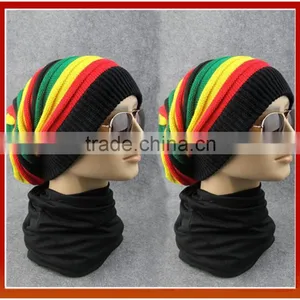 Men's Women's Knit Ski Cap Hip-Hop Jamaican Rasta Stripe Winter Warm Hat/Long Knit Hat thumbnail-1