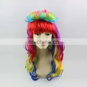 Fashion Women Rainbow Long Curly Wavy Party Wigs thumbnail-2
