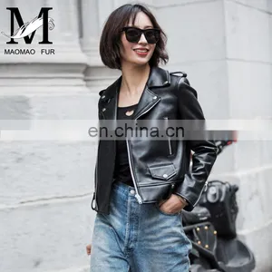 New Design High Quality Custom Sheep Leaher Jacket Black Women Soft Shell Jacket thumbnail-5