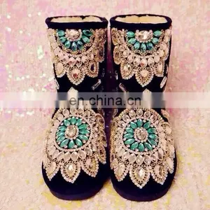 Aidocrystal Wholesale New Arrival Handmade Rhinestone Fashion Women Half Snow Boots Girls Beautiful Warm Winter Boots thumbnail-5