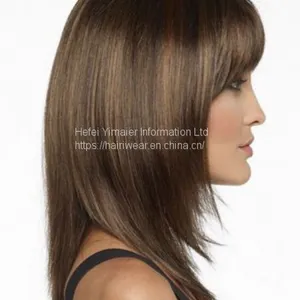 Straight Brown 16 Inches With Bangs Women Synthetic Wigs in Capless Constructions thumbnail-3