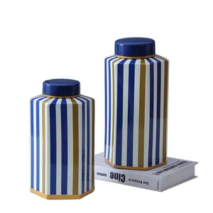 European Simple Style Blue and Brown Mixed-color Column Painting Ceramic Flower Vases For Home Decoration thumbnail-1