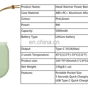 Fast Charging Mini 2 in 1 Pocket Rechargeable Hand Warmer Power Bank With 5000mAh thumbnail-2