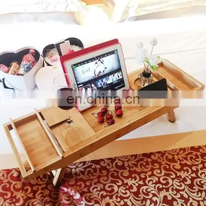 Wholesale High Quality Multi-function Bedroom Bathroom Bamboo Bathtub Caddy Tray thumbnail-3