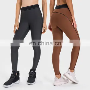 Wholesale High Waist Color Blocking Elastic Waistband Sports Leggings Outdoor Training Gym Pants For Women Fitness Wear Clothes thumbnail-1