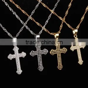 Drill Microscope Zircon Set Auger Cross Pendant Gold Plated Necklace Unisex Lover Gifts thumbnail-1