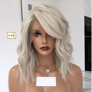 Short Bob 13x4 Platinum Blonde Lace Front Human Hair Wigs 180% Brazilian Hair Glueless Hd Transparent Natural Wave For Women thumbnail-2