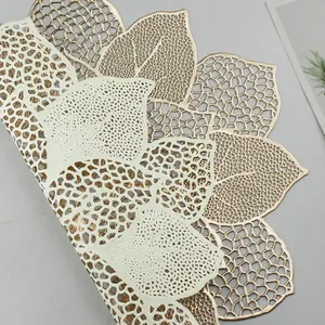 Flower Hollow Metallic Placemats Set of 6 Non-Slip Wipeable Table Mats for Dinner,Party,Wedding Accent Centerpiece thumbnail-4
