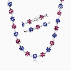 Shining Star Jewelry Iced Out Chain Wholesale Multi Color Flower Tennis Necklace thumbnail-3