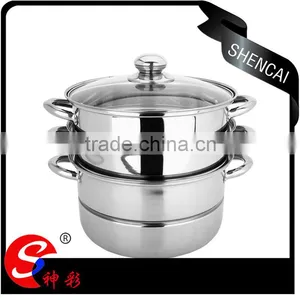 Stainless Steel Capsule Bottom 3layers High Steamer Pot With Glass Lid/ Kitchen Cookware thumbnail-1