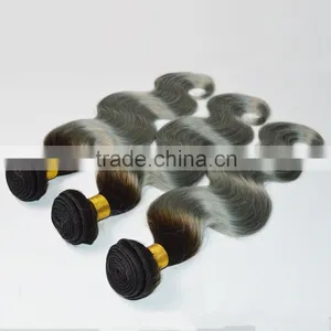 Body Wave Ombre Color Hair, Two Tone Silver Hair Extensions Grey Bulk Remy Hair in Stock thumbnail-1