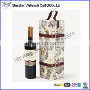 Multifunction High Quality Map Pattern Portable Leather Wine Carrier thumbnail-1