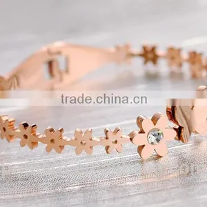 Fashion Titanium Steel Zircon Rose Gold Bangles Butterfly Daisy Bracelet thumbnail-4