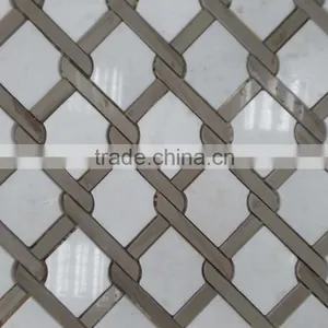 Diamond Pattern Marble Mosaic Tiles(Pure White+Athen Grey Marble) thumbnail-4