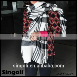 Fashio Trendy 2015 Spring Ladies Black and White Plaid Blanket Scarf thumbnail-4