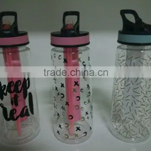 Hot Selling Custom Printing 650ml Tritan Bottle With Straw Ice Stick and Silicone thumbnail-1