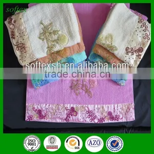 China Manufacturer 100% Cotton Fashion Solid Color Lace Bath Towel Set thumbnail-5