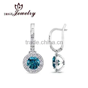 2016 925 Sterling Silver White Gold Blue Diamond Lever Back Stud Earrings Ladies Earrings Designs Pictures thumbnail-1
