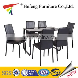 Dining Room Set Black Painting Glass Dining Table With Leather Chair thumbnail-1