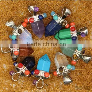 Natural Gemstones Hexagonal Pointed Colorful Pendant Charm Stones Beads Necklace thumbnail-1