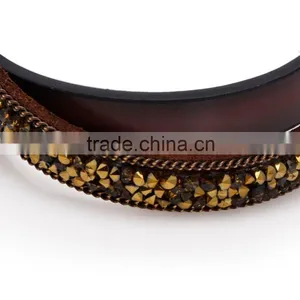 50PC Fashion Double Wrap Leather Bracelet Black Brown Crystal Leather Bangle Magnet Clasp thumbnail-6