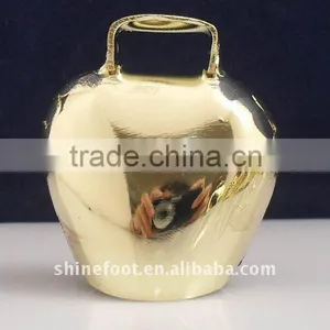 1.8inch Swiss Cow Bell A4-C028 in Gold Color Plated With Leather Strap and Keyring as Gifts (E168) thumbnail-1