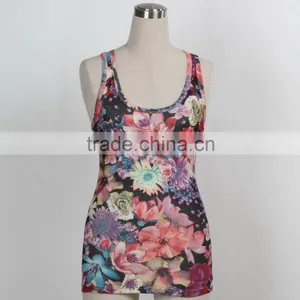 F5S15015 Printing Women Tank Top Rib Waist High Quality Guangzhou Factory thumbnail-1