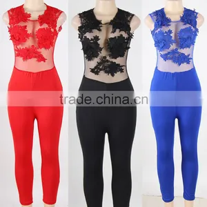 2016 Wholesale Fashion 3 Colors Ready Stocklot Lace and Wet Look Sex Jumpsuit thumbnail-1