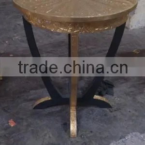 VINTAGE ROUND CENTER TABLE WITH BRASS thumbnail-1