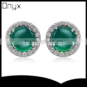 Silver Stering Natural Jade With Paving Setting Ear Studs for Women thumbnail-1
