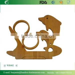 WR002/100% Bamboo Material Hot Sale Dolphin Shaped Bamboo Red Wine Rack thumbnail-1