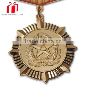 Custom Gold Military Medals With Blue White Red Ribbons thumbnail-1