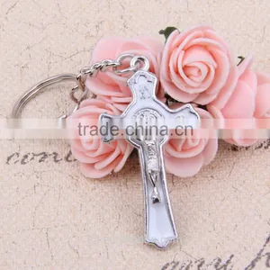 2016 New Design Wholesale Key Chain St. Benedict Metal Crucifix Key Chain Black & White Cross Key Holder thumbnail-3