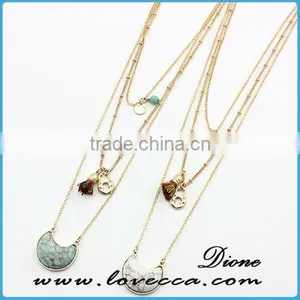 Wholesale Jewelry Gemstone Women Necklace,Natural Stone Pendant Necklace Jewelry, Turquoise Quartz Necklace Fashion thumbnail-1