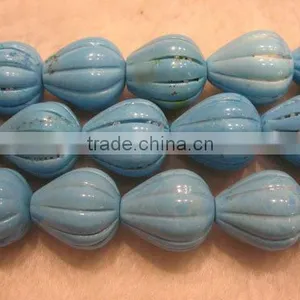 16" 12-16mm Blue Pumpkin Shaped Natural Loose Turquoise Beads thumbnail-1