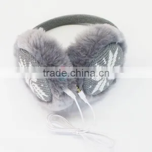Creative Mobile Knitted Gray Earmuff With Speaker thumbnail-1