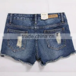 2014 New Skinny Sexy Frayed Ribbed Jeans Shorts Women thumbnail-3