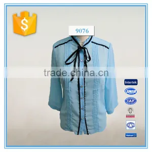 New Model Dri Fit Chiffon Blouse Sky Blue Color Long Sleeve Shirts Wholesale thumbnail-1