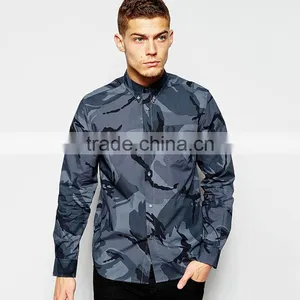 Mens Cheap Flannel Shirt Wreath Shirt With Camo Print thumbnail-1