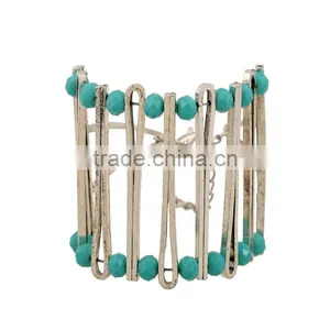 2016 Unique Double Layer Beades Metal Cuff Bangle Elastic Stone Beaded Cuff Bangle Diy Beaded Bangle thumbnail-2