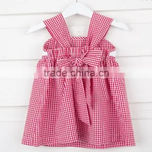 Summer Hot Sale Baby Clothes Set Red Plaid Smocked Dress With Shorts Kids Clothing thumbnail-3
