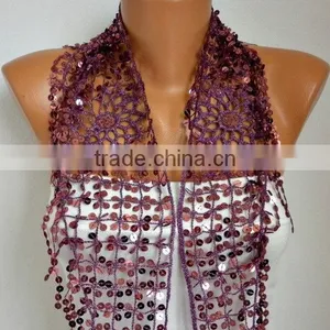 Sequin Floral Scarf Shawl Scarf - Bellydance - Cowl Scarf Women's Fashion Accessories thumbnail-4