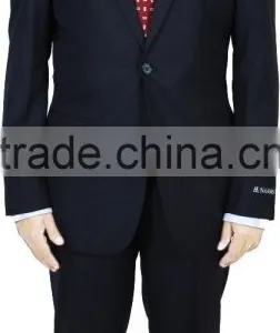 NAAMS MEN'S WOOL 2 BUTTON 2 VENT SLIM FIT SUIT JACKET FLAT FRONT PANT NAVY HERRINGBONE thumbnail-1