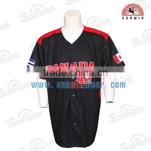100% Polyester Black Short Sleeve Full Button UP Mens Baseball Jersey/custom Baseball Jersey thumbnail-1