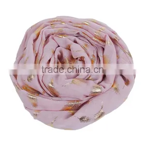 Cotton Polyester Blend Scarves & Wraps Rectangle Golden Pink Feather Chinese Scarf thumbnail-3